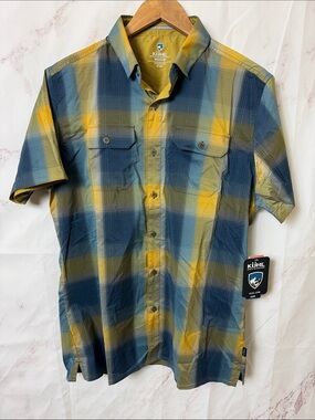 NWT KÜHL Men's Blue Mustard Plaid Outdoor Button Down Shirt M